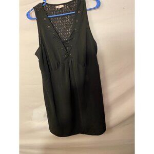 Free 2 Womens Lacy Black Vneck Lace Up Sexy Sleeveless Top Shirt BLouse Plus 2X